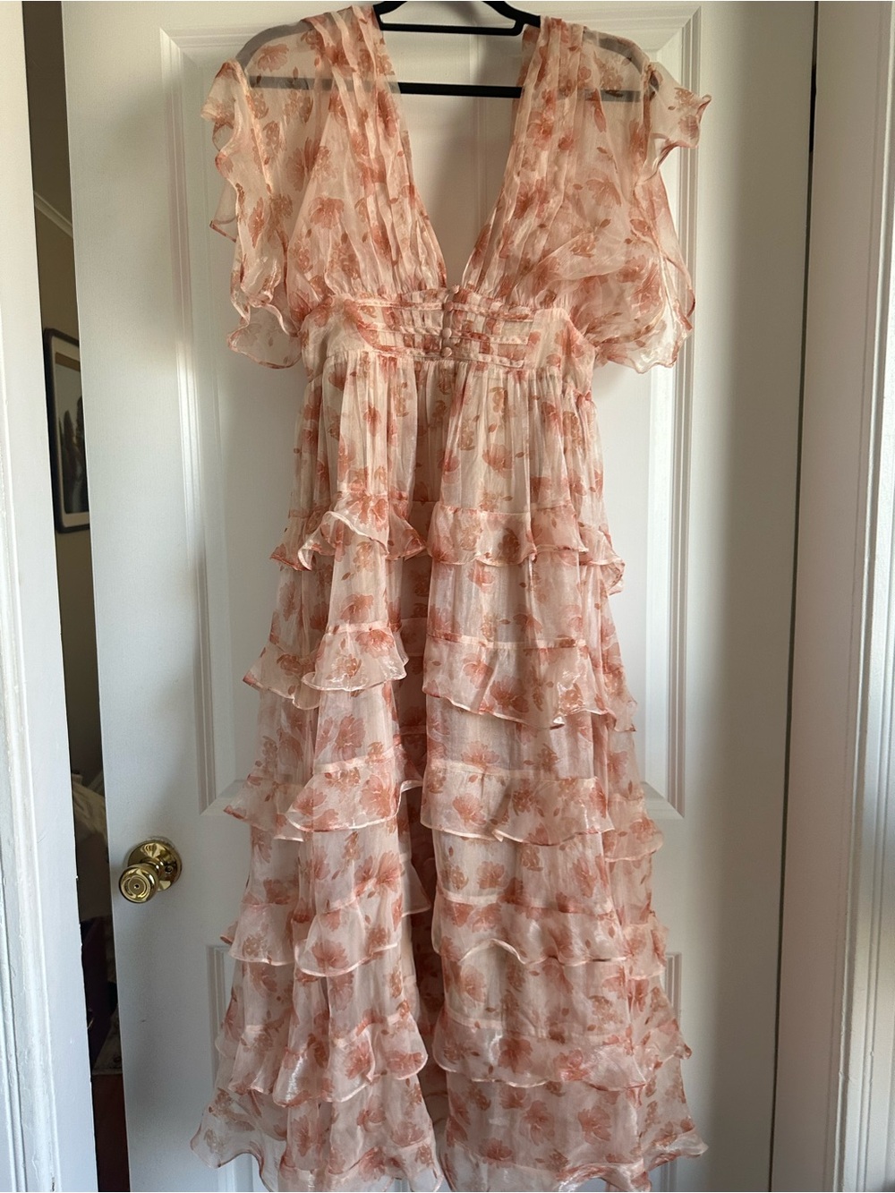Petal & Pup Peach Floral Tiered Midi Dress - Picture 2 of 3